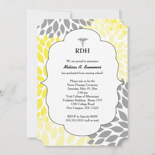 RDH RN BSN afstuderen ceremonie nodigt geel grijs  Kaart (Voorkant)