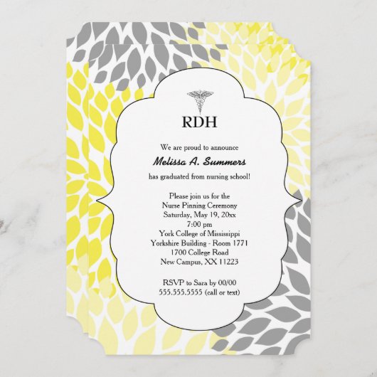 RDH RN BSN afstuderen ceremonie nodigt geel grijs  Kaart (Voorkant / Achterkant)
