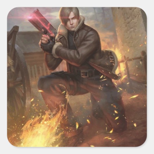 RE4 Leon in het dorp Vierkante Sticker (Voorkant)
