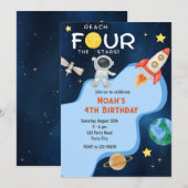 Reach Four The Stars 4th Birthday Invitation Space Kaart (Voorkant / Achterkant)