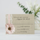 Reactie op Country Blush Daisy en Lace Burlap RSVP Kaartje (Staand voorkant)