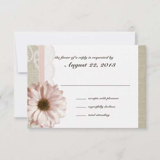 Reactie op Country Blush Daisy en Lace Burlap RSVP Kaartje (Voorkant)