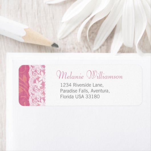 Reactieadres voor roze en witte bruiloft etiket (Insitu)