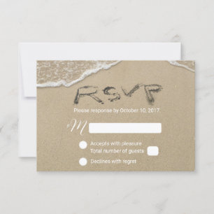 Réaction du texte de sable RSVP de mariage de plag