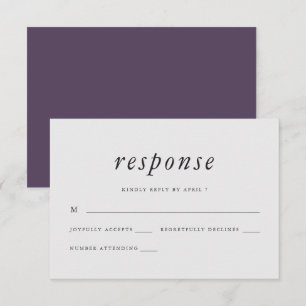 Réaction Rsvp minimaliste au mariage violet et gri