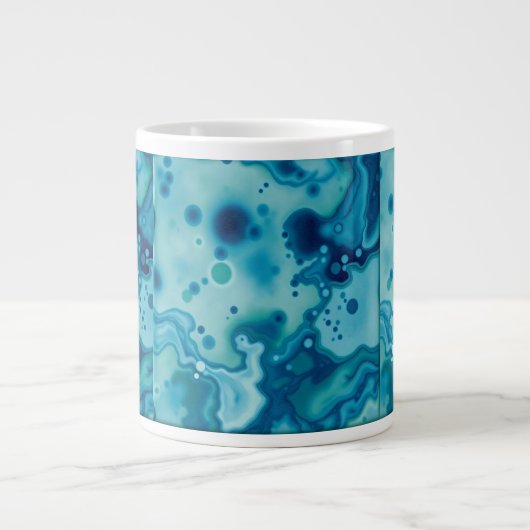 Reactive Glaze Deep Blue Green Fluid Texture Mug Extra Grote Beker (Voorkant)