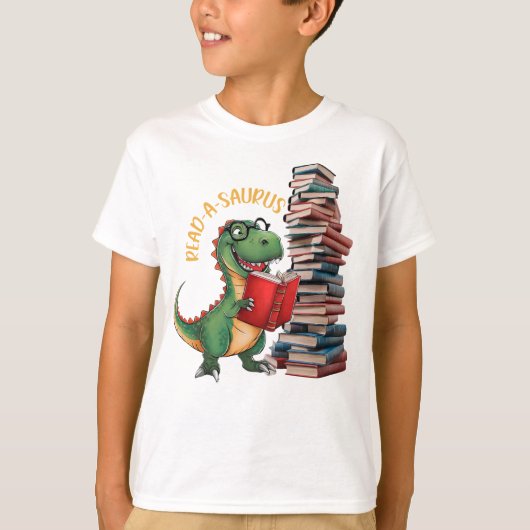 Read-a-saurus Funny Dinosaur Reading T-shirt (Voorkant)