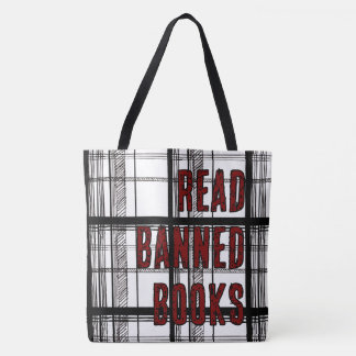 Read Banned Books Hand Drawn Plaid Draagtas