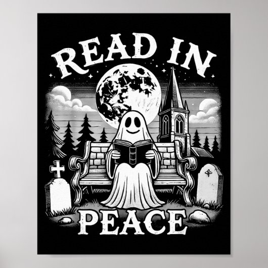 Read In Peace Ghost Reading Books Funny Halloween Poster (Voorkant)