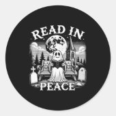 Read In Peace Ghost Reading Books Funny Halloween Ronde Sticker (Voorkant)