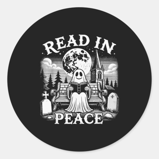 Read In Peace Ghost Reading Books Funny Halloween Ronde Sticker (Voorkant)