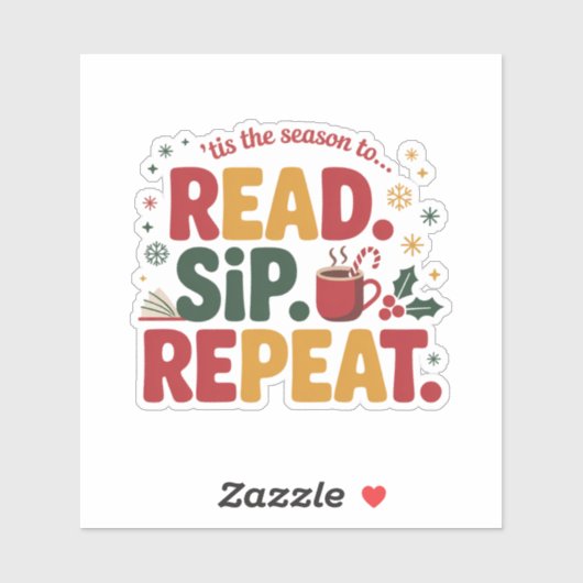 Read Sip Repeat Holiday Reading Sticker (Vel)