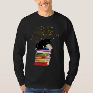 Reading Cat on Stack of Books T-shirt