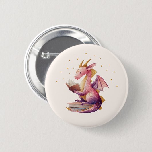 Reading Dragon Round Button – Custom Background (Voorkant /achterkant)