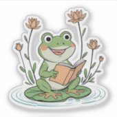 Reading Frog Sticker | Cute LilyPad Bookish Design (Devant)