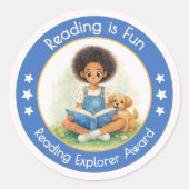 Reading is Fun Reading Explorer Award Ronde Sticker (Voorkant)