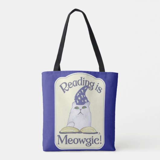 Reading is Magical Cat Fun Bookworm Slogan Draagtas (Achterkant)