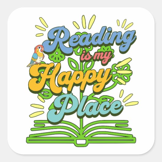 Reading is My Happy Place Colorful Square Sticker (Devant)