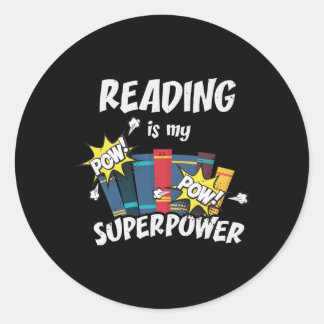 Reading Is My Superpower Book Bookworm Ronde Sticker