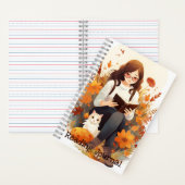 Reading journal Cute girl avec livre et chat Autom (À l'intérieur)