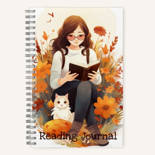 Reading journal Cute girl avec livre et chat Autom (Recto)