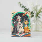 Reading Opens a Gateway to Cosmic Cat Adventures Briefkaart (Staand voorkant)