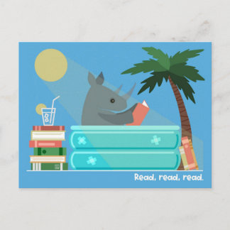 Reading Rhino in the Pool Postcards Feestdagenkaart