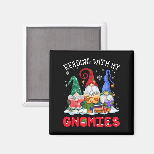 Reading With My Gnomies Christmas Funny Gnomes Rea Magneet (Voorkant / Achterkant)