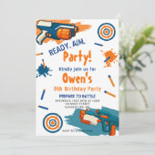 Ready, Aim, Party! Dart | Nerf Gun Themed Birthday Kaart (Staand voorkant)