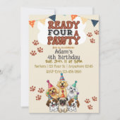 Ready FOUR a Pawty, Dog 4th Birthday Invitation (Devant)