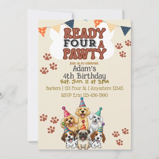Ready FOUR a Pawty, Dog 4th Birthday Invitation (Devant)