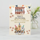 Ready FOUR a Pawty, Dog 4th Birthday Invitation (Debout devant)