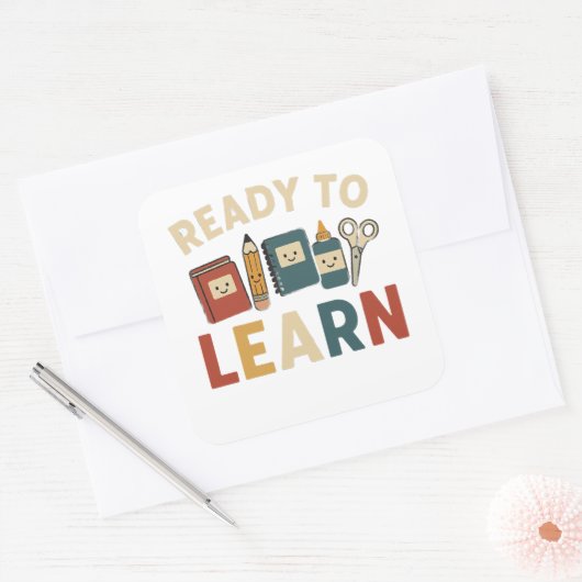Ready to learn funny school memes vierkante sticker (Envelop)