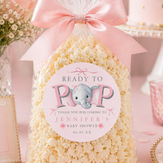 Ready to Pop Elephant Baby Shower Popcorn Bag  Ronde Sticker