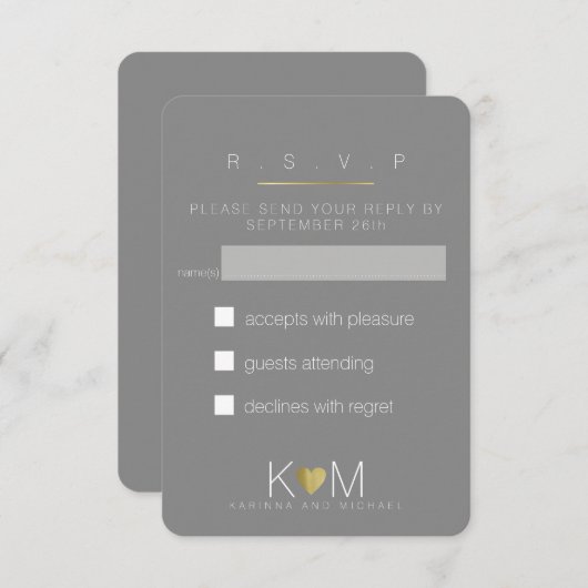 Reageer, Reageer RSVP Elegant Grijs Trouwfeest (Voorkant / Achterkant)