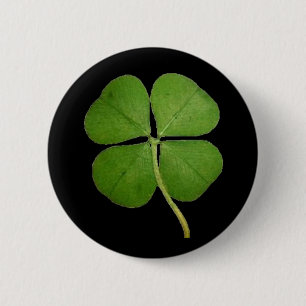 Real 4 Leaf Clover Shamrock Black Ronde Button 5,7 Cm