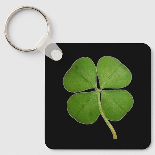 Real 4 Leaf Clover Shamrock Black Sleutelhanger (Voorkant)