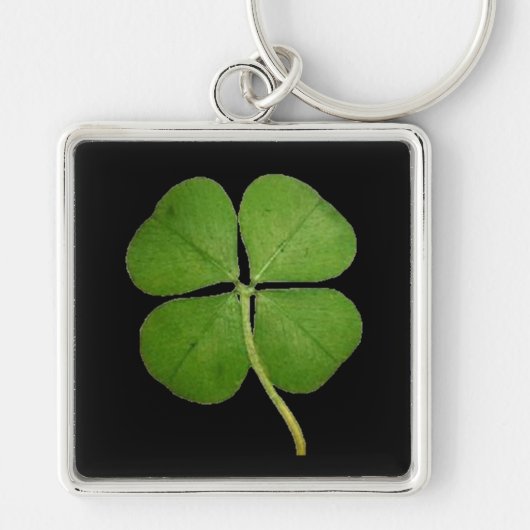 Real 4 Leaf Clover Shamrock Black Sleutelhanger (Voorkant)
