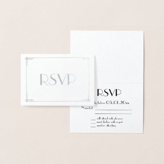 Real Argent Foil Art Déco Mariage Cartes RSVP 3.5x (Affichage)