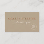 Real Estate Agent Beige Neutral Logo QR Code Visitekaartje (Voorkant)