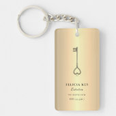Real Estate Agent Custom Name Gold Key Logo QR Sleutelhanger (Voorkant)