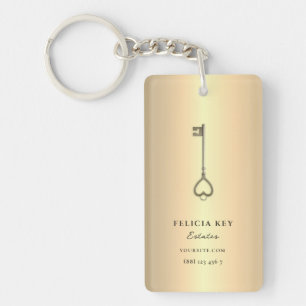 Real Estate Agent Custom Name Gold Key Logo QR Sleutelhanger