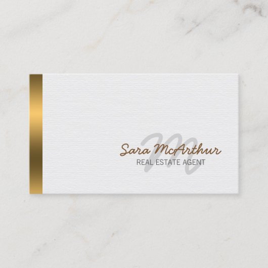Real Estate Agent Faux Gold Monogram Visitekaartje (Voorkant)