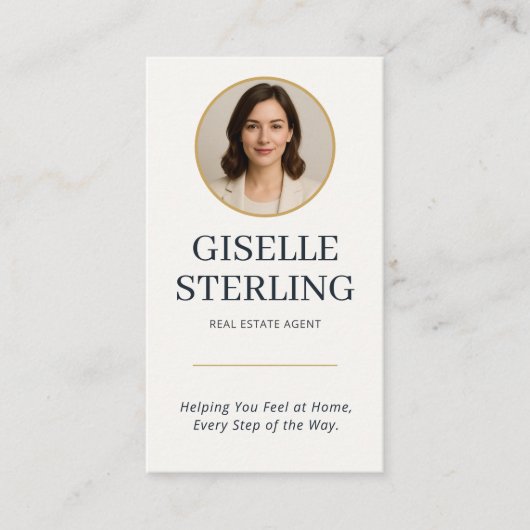 Real Estate Agent Gold & Navy Photo QR Code Modern Visitekaartje (Voorkant)