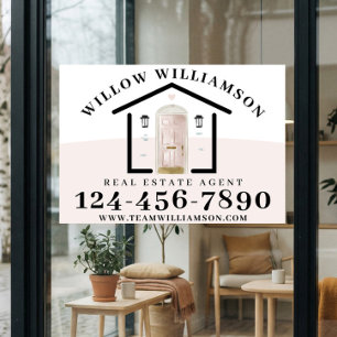 Real Estate Agent House en Roze Waterverf deur Raamsticker