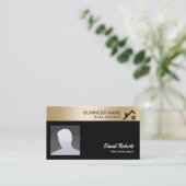 Real Estate Agent met foto Gold Border Visitekaartje (Staand voorkant)
