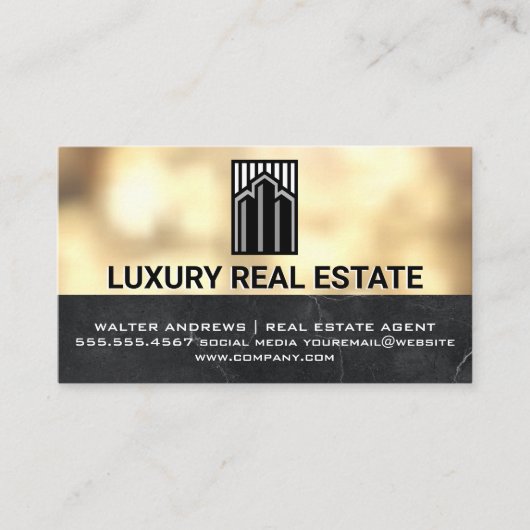 Real Estate Agent | Metallic Gold Boke Visitekaartje (Voorkant)