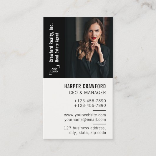 Real Estate Agent Photo Logo Simple Modern Realtor Visitekaartje (Voorkant)