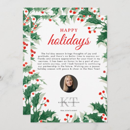 Real Estate Agent Realtor Christmas Happy Holidays Bedankkaart (Voorkant / Achterkant)