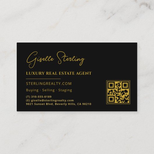 Real Estate Black Gold QR Code Script Luxury Visitekaartje (Achterkant)